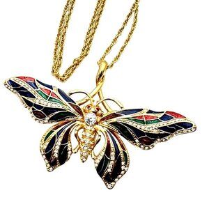 Camrose Kross Necklace Jackie Kennedy JBK Gold Enamel Butterfly Pin Pendant